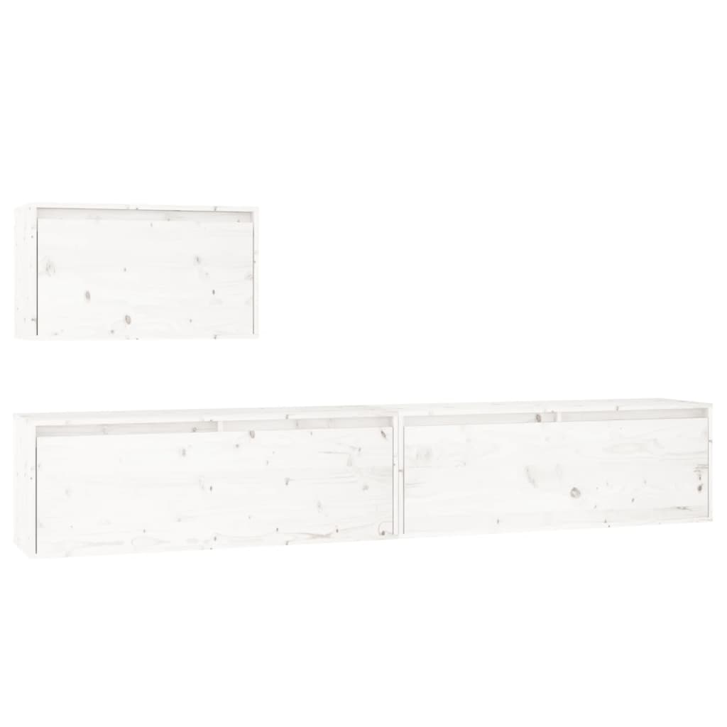 vidaXL Meubles TV 3 pcs Blanc Bois de pin massif