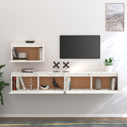vidaXL Meubles TV 3 pcs Blanc Bois de pin massif