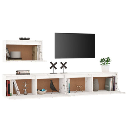 vidaXL Meubles TV 3 pcs Blanc Bois de pin massif