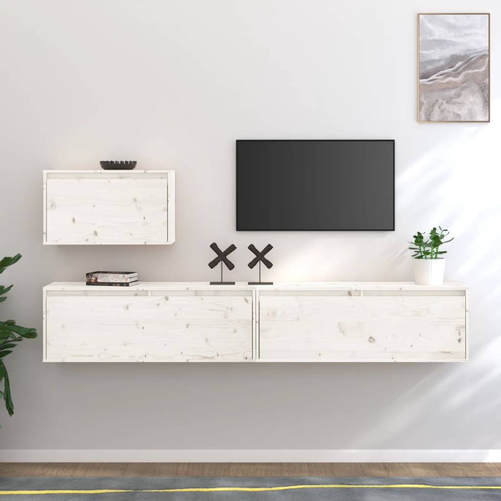 vidaXL Meubles TV 3 pcs Blanc Bois de pin massif