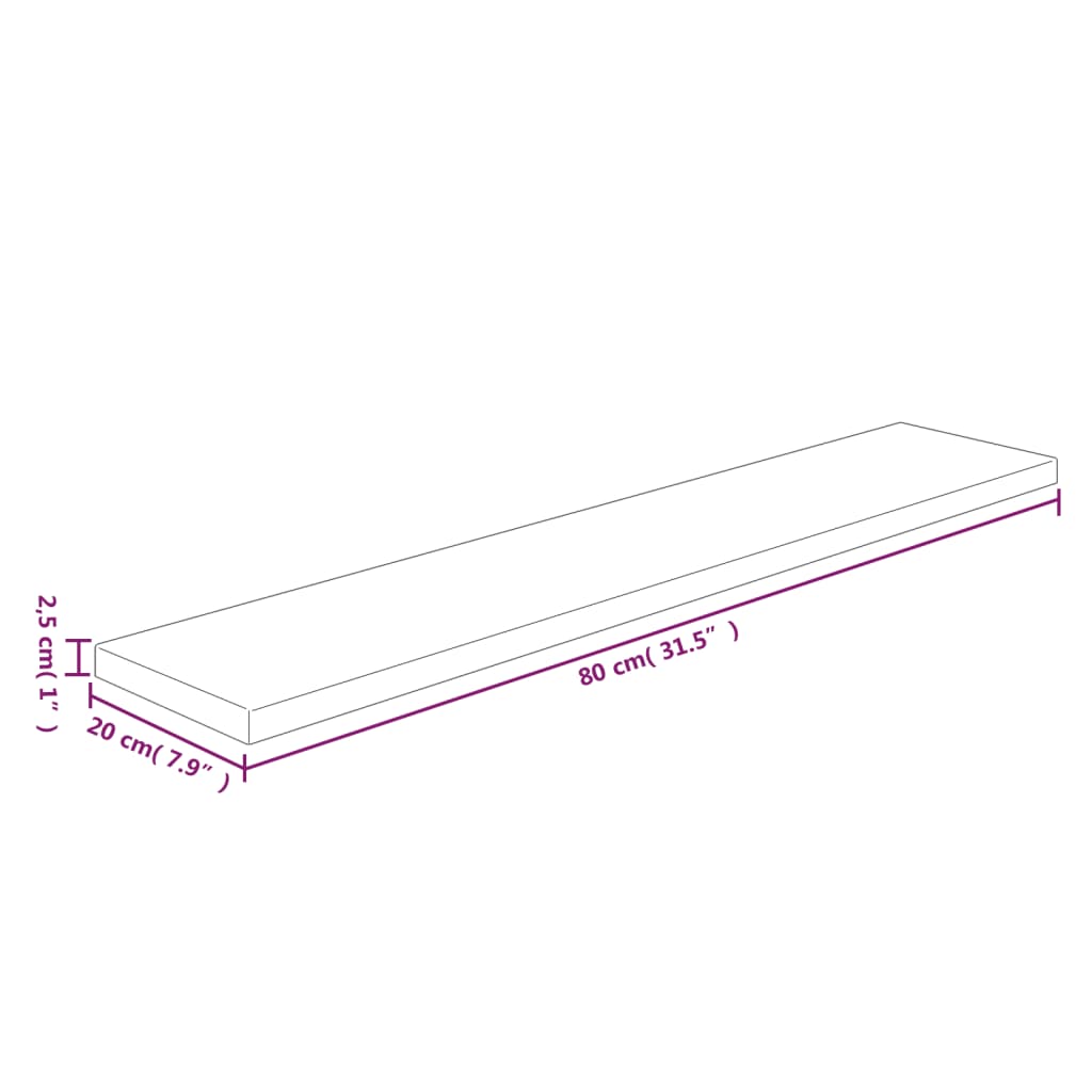 vidaXL Regalboden 80x20x2,5 cm Unbehandeltes Massivholz Eiche
