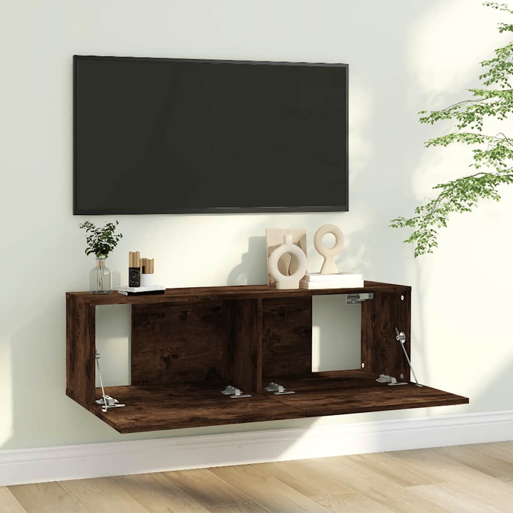 vidaXL Meuble TV mural chêne fumé 100x30x30 cm bois d'ingénierie