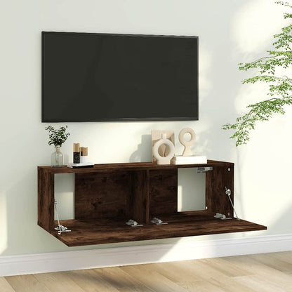 vidaXL Meuble TV mural chêne fumé 100x30x30 cm bois d'ingénierie