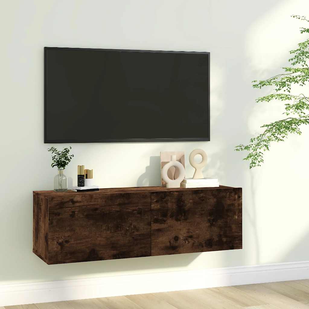 vidaXL Meuble TV mural chêne fumé 100x30x30 cm bois d'ingénierie