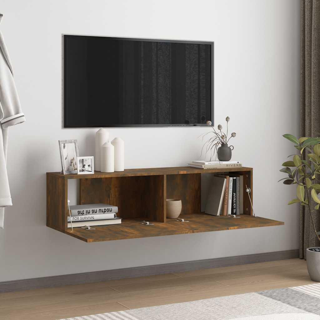 vidaXL Meuble TV mural chêne fumé 120x30x30 cm bois d'ingénierie