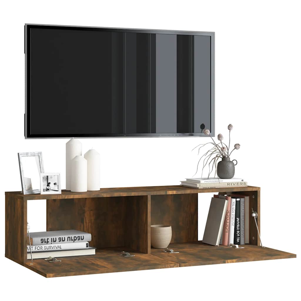 vidaXL Meuble TV mural chêne fumé 120x30x30 cm bois d'ingénierie
