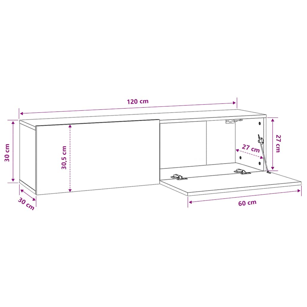 vidaXL Meuble TV mural chêne fumé 120x30x30 cm bois d'ingénierie