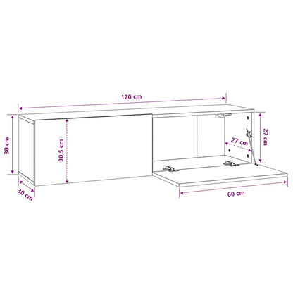 vidaXL Meuble TV mural chêne fumé 120x30x30 cm bois d'ingénierie