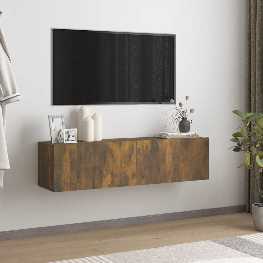 vidaXL Meuble TV mural chêne fumé 120x30x30 cm bois d'ingénierie