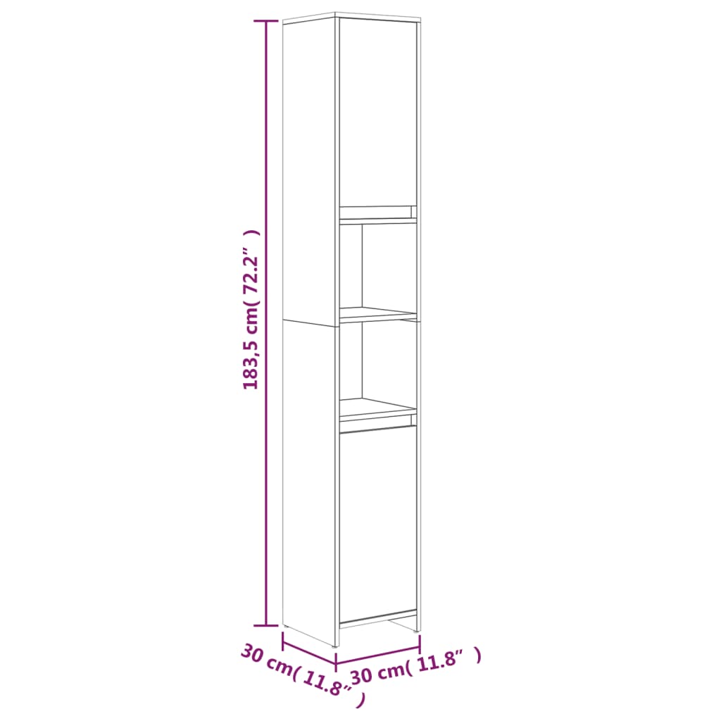 vidaXL Badezimmerschrank Räuchereiche 30x30x183,5 cm Holzwerkstoff