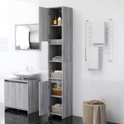 vidaXL Badezimmerschrank Grau Sonoma 30x30x183,5 cm Holzwerkstoff