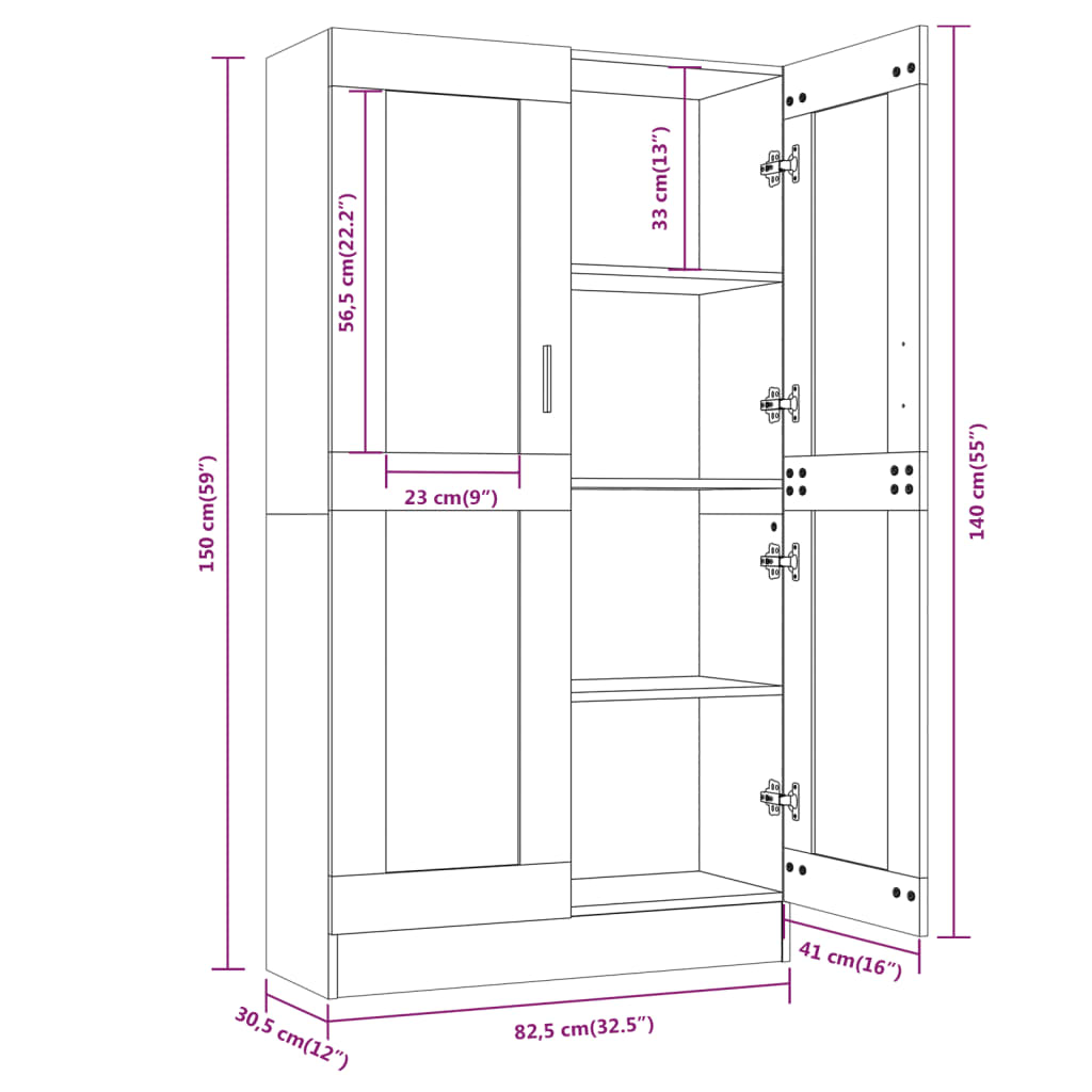 vidaXL Vitrine chêne fumé 82,5x30,5x150 cm Bois d'ingénierie