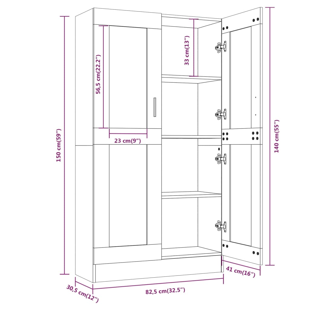 vidaXL Vitrine chêne marron 82,5x30,5x150 cm Aggloméré