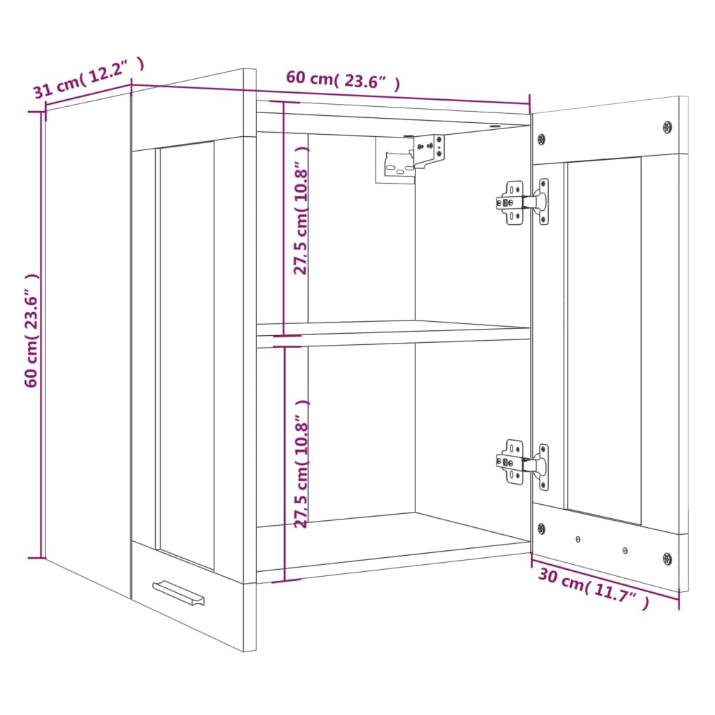 vidaXL Hängeschrank Lyon Glas Braun Eiche-Optik 60x31x60 cm Holzwerkstoff