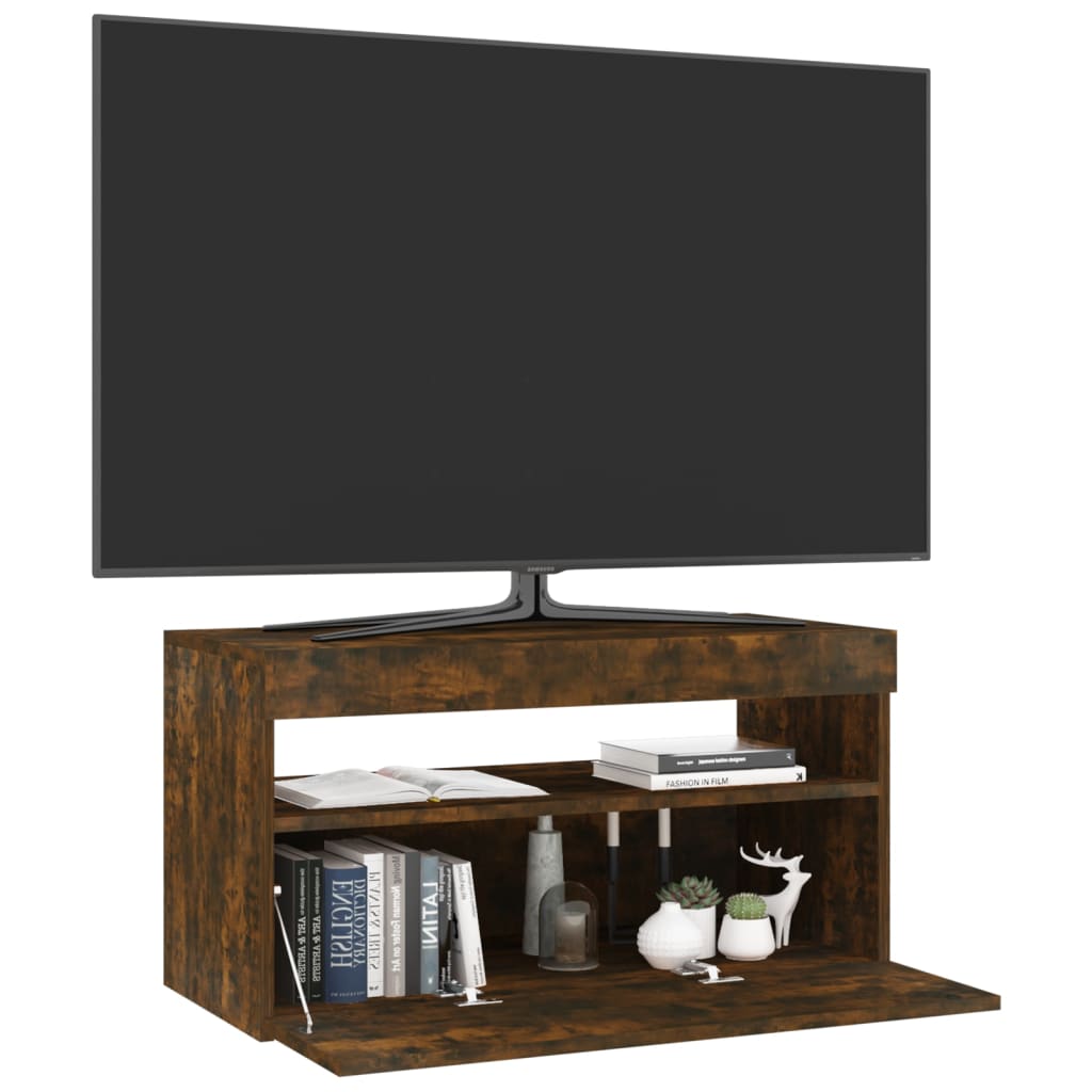vidaXL TV-Schrank mit LED-Leuchten Räuchereiche 75x35x40 cm