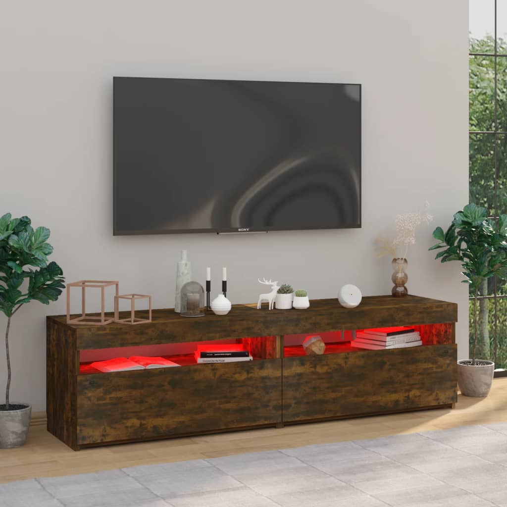 Meuble TV vidaXL avec lumières LED 2 pcs Chêne fumé 75x35x40 cm