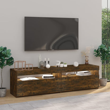 Meuble TV vidaXL avec lumières LED 2 pcs Chêne fumé 75x35x40 cm