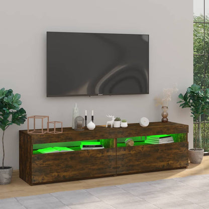 Meuble TV vidaXL avec lumières LED 2 pcs Chêne fumé 75x35x40 cm
