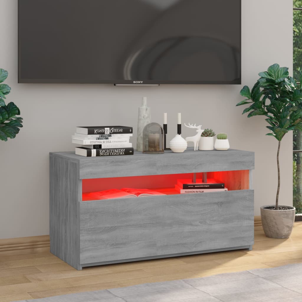 Meuble TV vidaXL avec lumières LED Gris Sonoma 75x35x40 cm