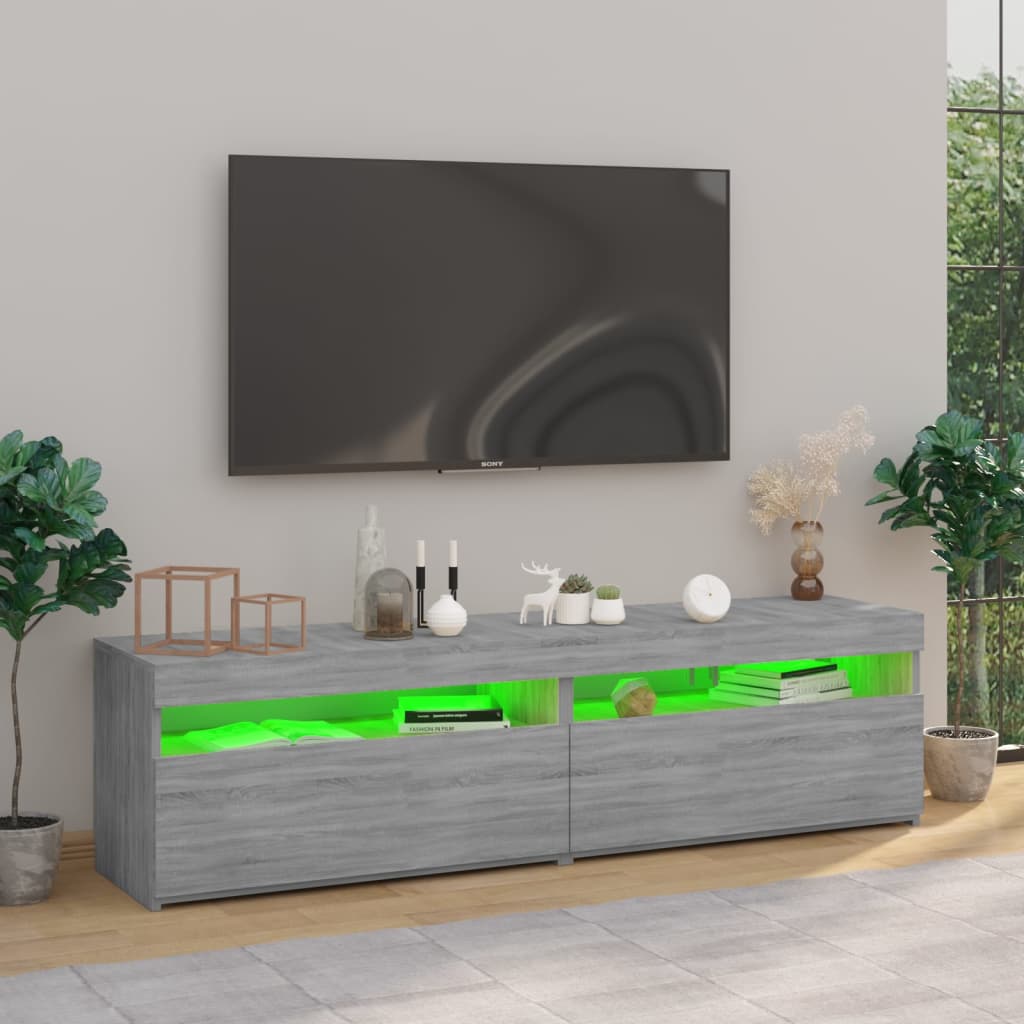 Meuble TV vidaXL avec lumières LED 2 pcs Gris Sonoma 75x35x40 cm