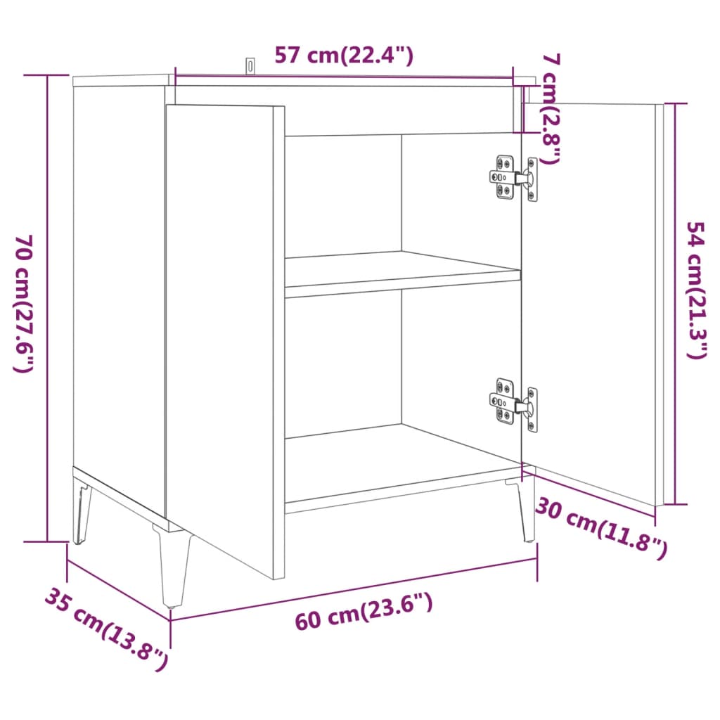vidaXL Buffet gris Sonoma 60x35x70 cm bois d'ingénierie