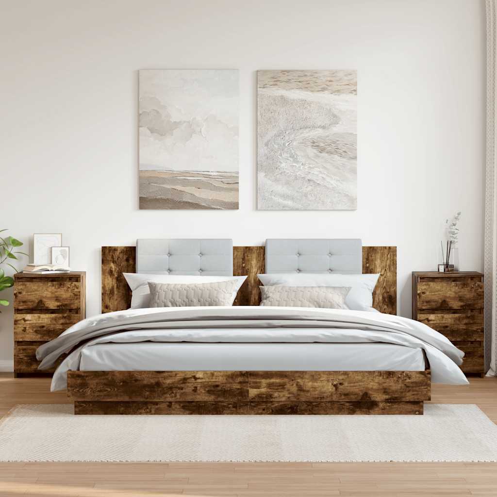 vidaXL Nachttische 2 Stk. Räuchereiche 40x35x62,5 cm Holzwerkstoff