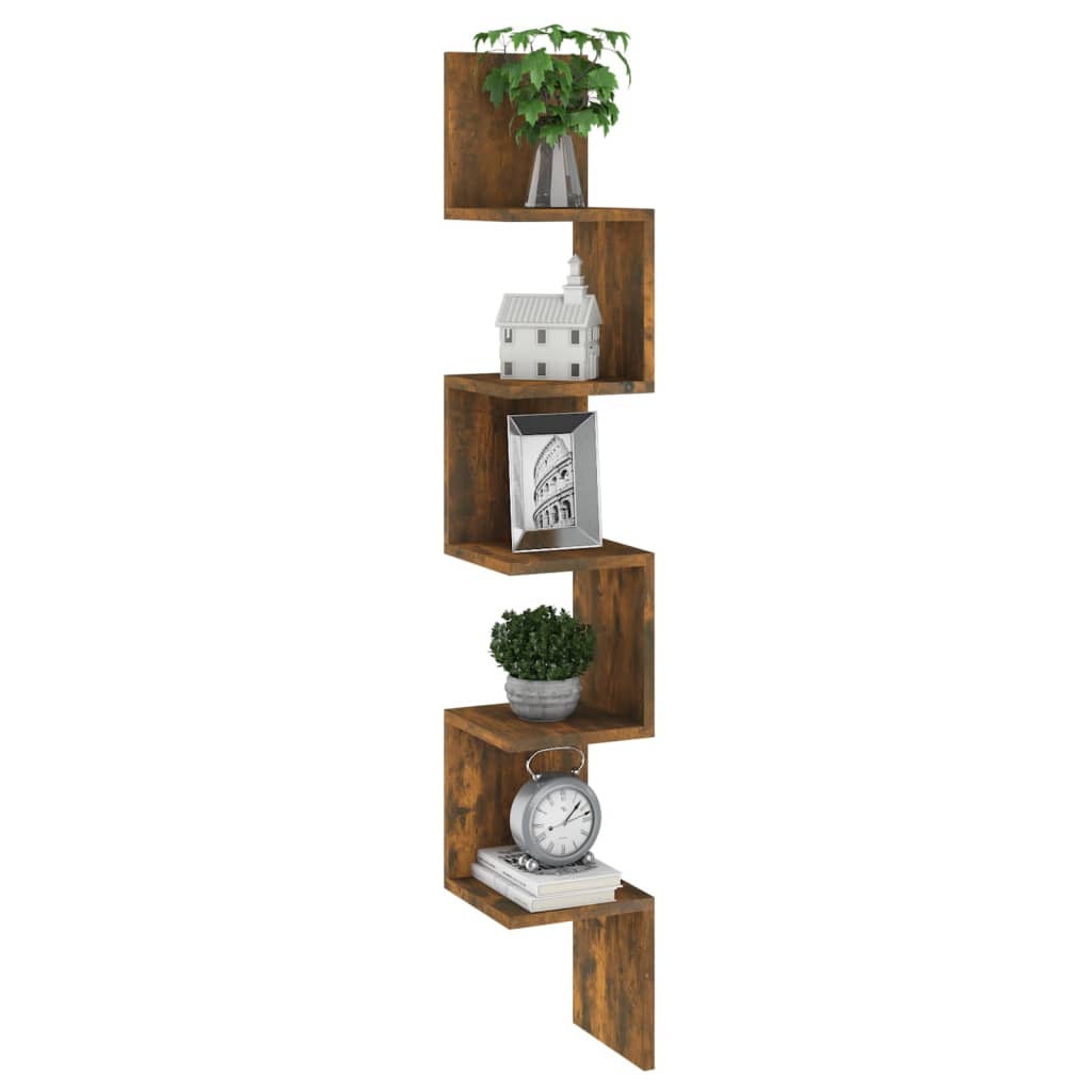 vidaXL Wand-Eckregal Räuchereiche 20x20x127,5 cm Holzwerkstoff