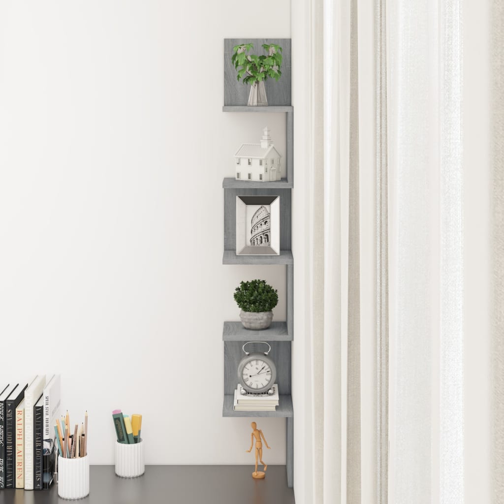 vidaXL Wand-Eckregal Grau Sonoma 20x20x127,5 cm Holzwerkstoff