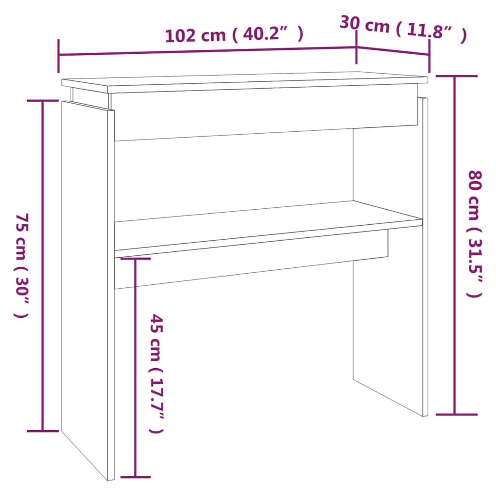 vidaXL Table console chêne fumé 102x30x80 cm Bois d'ingénierie