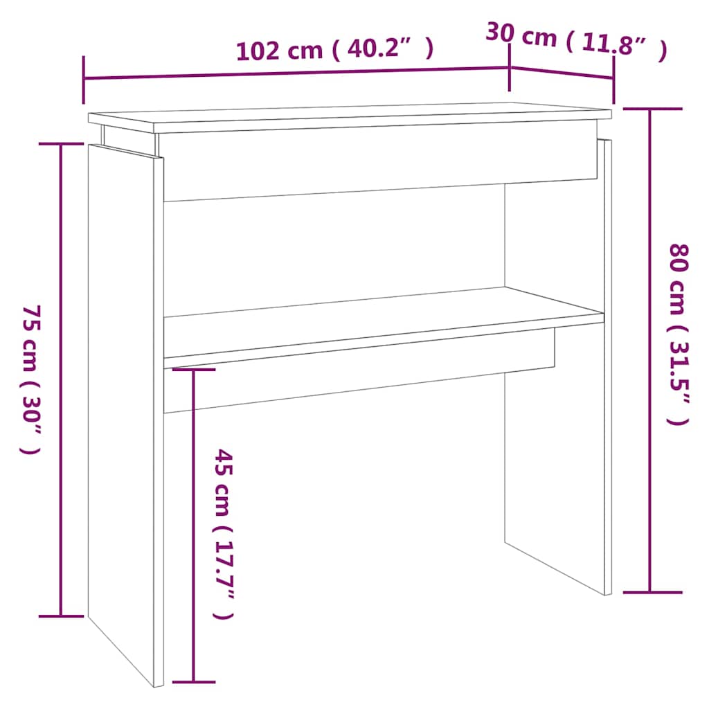 vidaXL Table console gris Sonoma 102x30x80 cm Aggloméré