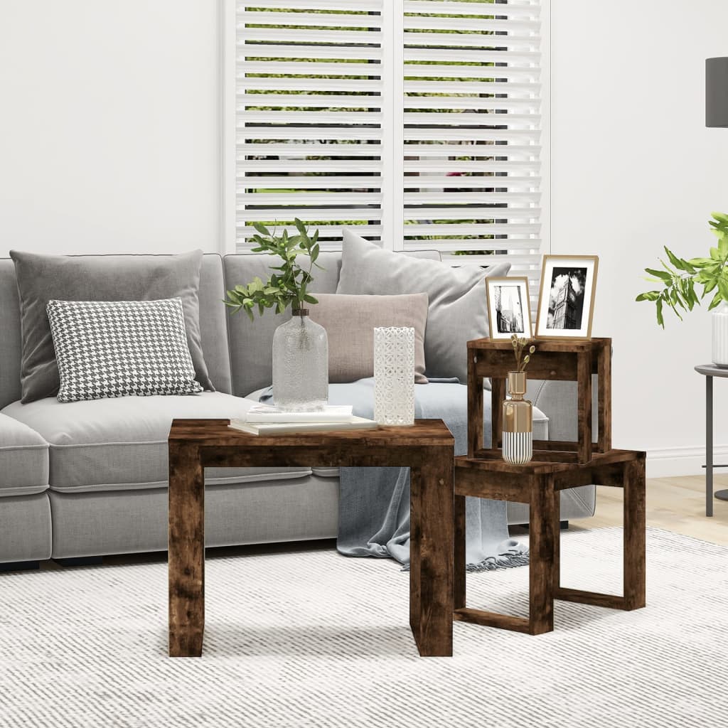 vidaXL Satztische 3 Stk. Räuchereiche Holzwerkstoff
