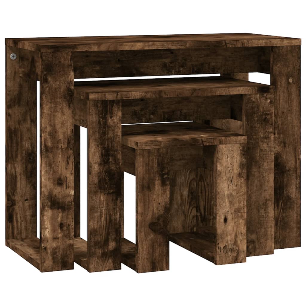 vidaXL Satztische 3 Stk. Räuchereiche Holzwerkstoff