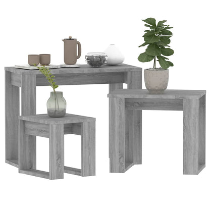 vidaXL Satztische 3 Stk. Grau Sonoma Holzwerkstoff
