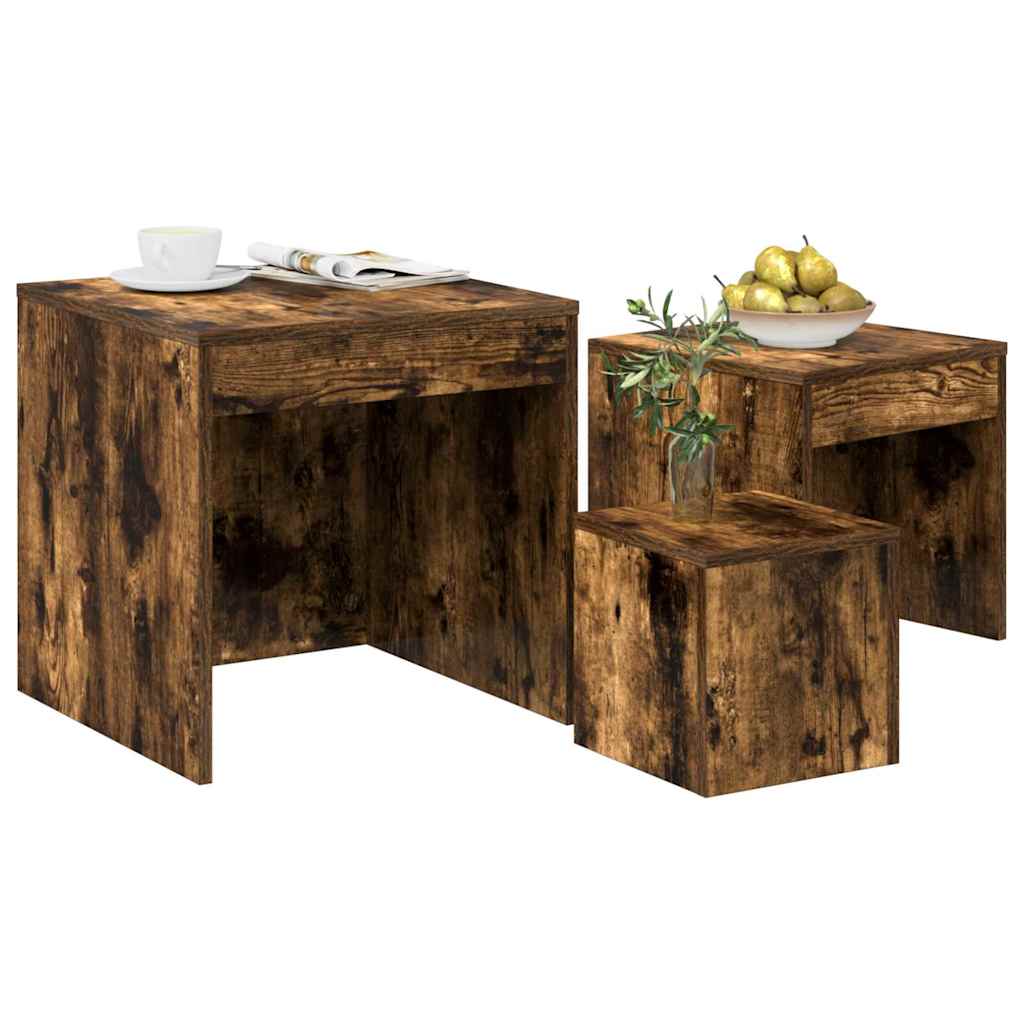vidaXL Tables gigognes 3 pcs Chêne fumé Bois d'ingénierie
