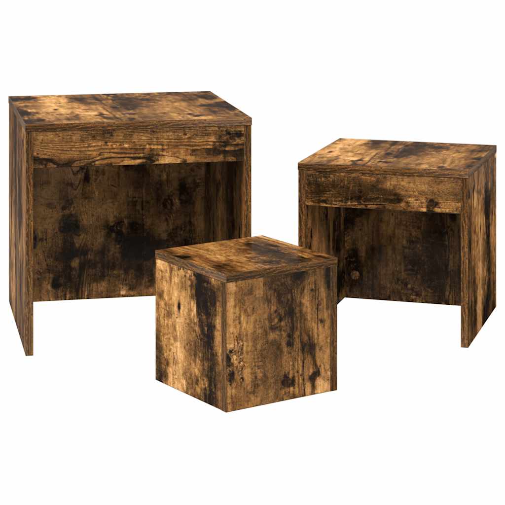 vidaXL Tables gigognes 3 pcs Chêne fumé Bois d'ingénierie