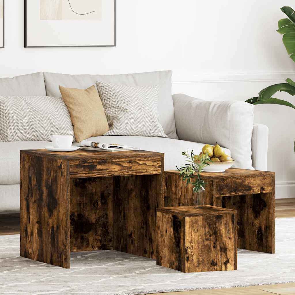 vidaXL Tables gigognes 3 pcs Chêne fumé Bois d'ingénierie