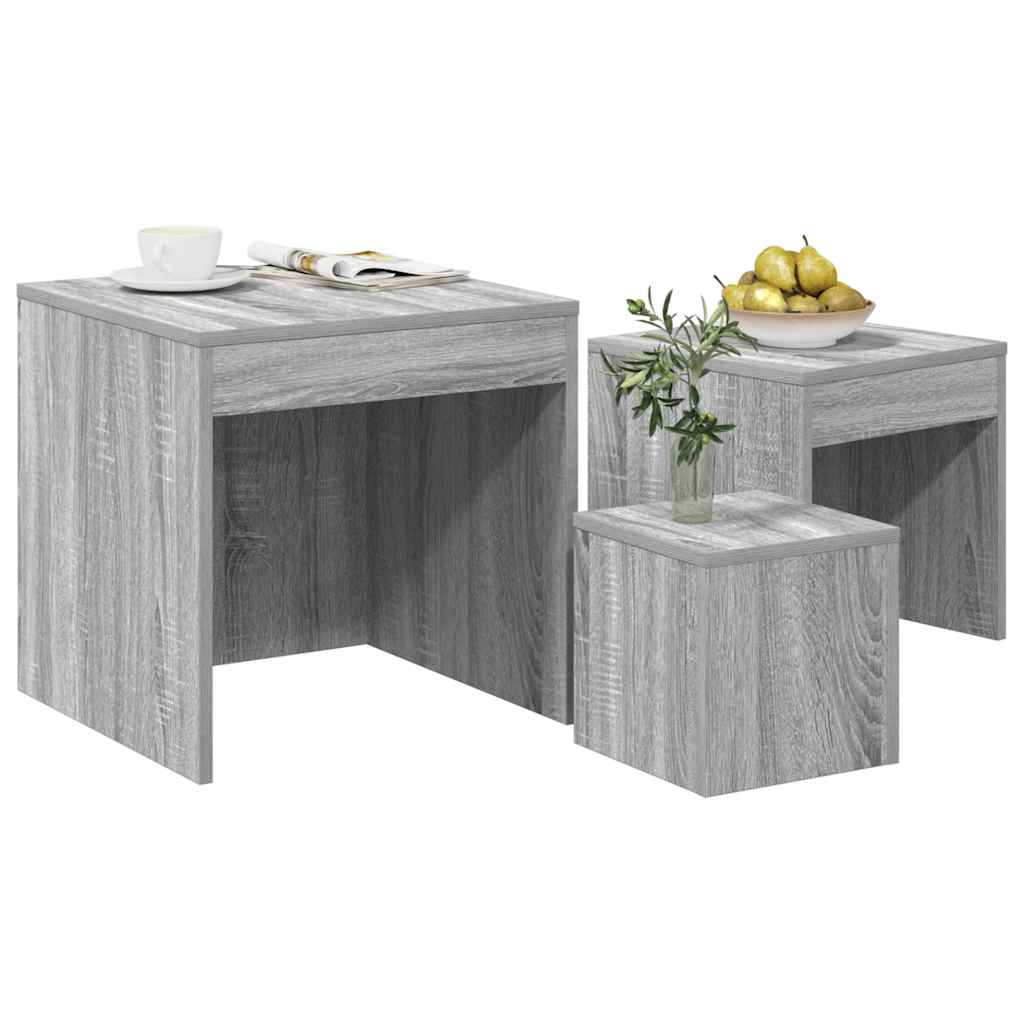 vidaXL Tables gigognes 3 pcs Gris Sonoma Bois d'ingénierie