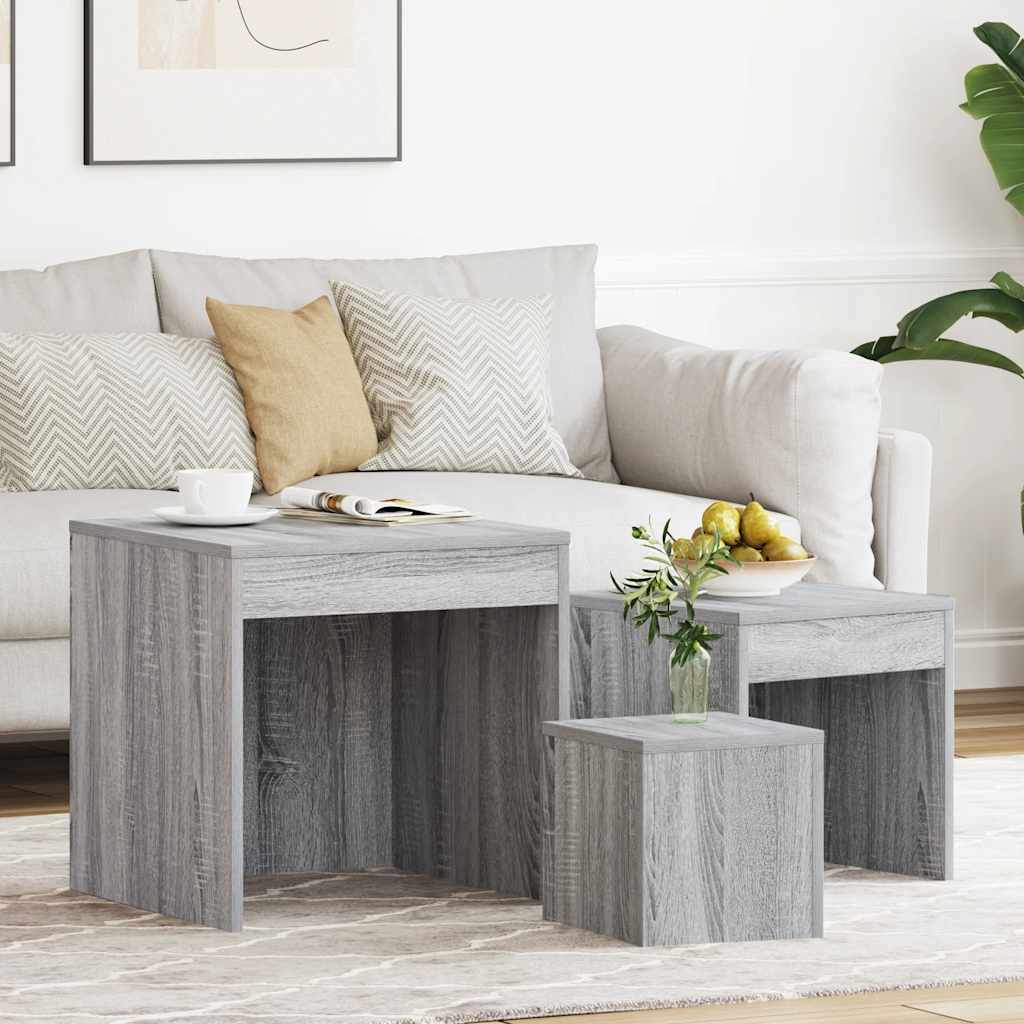 vidaXL Tables gigognes 3 pcs Gris Sonoma Bois d'ingénierie