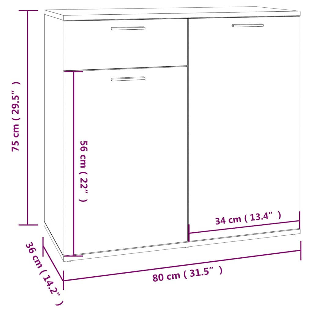 vidaXL Buffet marron aspect chêne 80x36x75 cm Bois d'ingénierie
