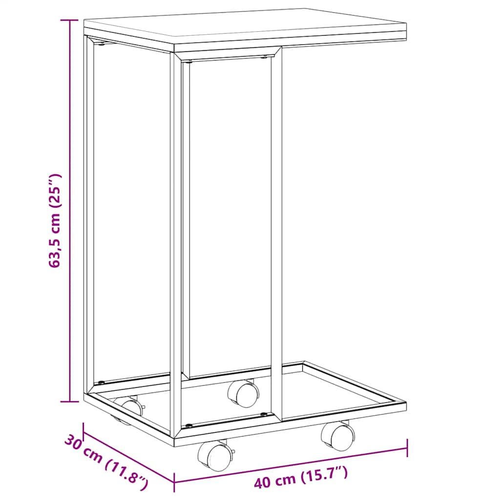 vidaXL Beistelltisch mit Rollen Weiß 40x30x63,5 cm Holzwerkstoff
