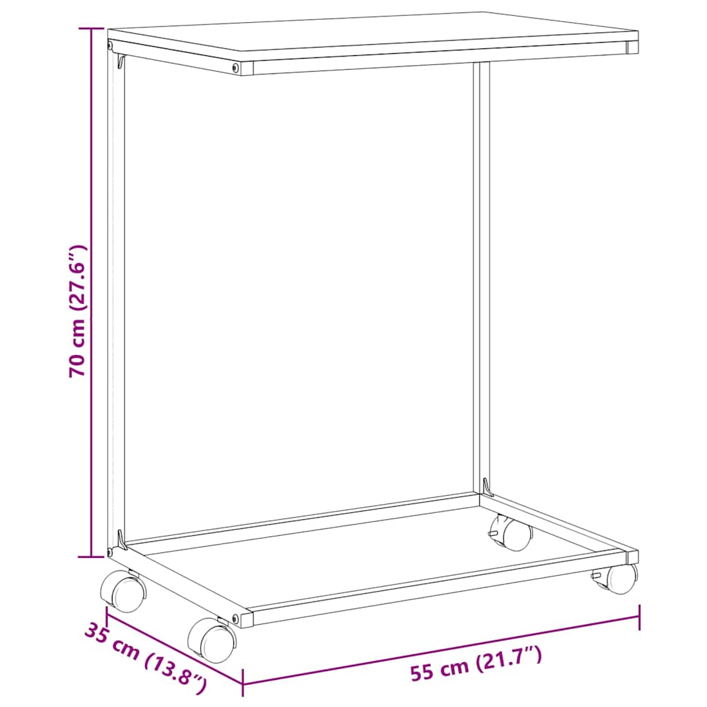 vidaXL Beistelltisch mit Rollen Schwarz 55x35x70 cm Holzwerkstoff