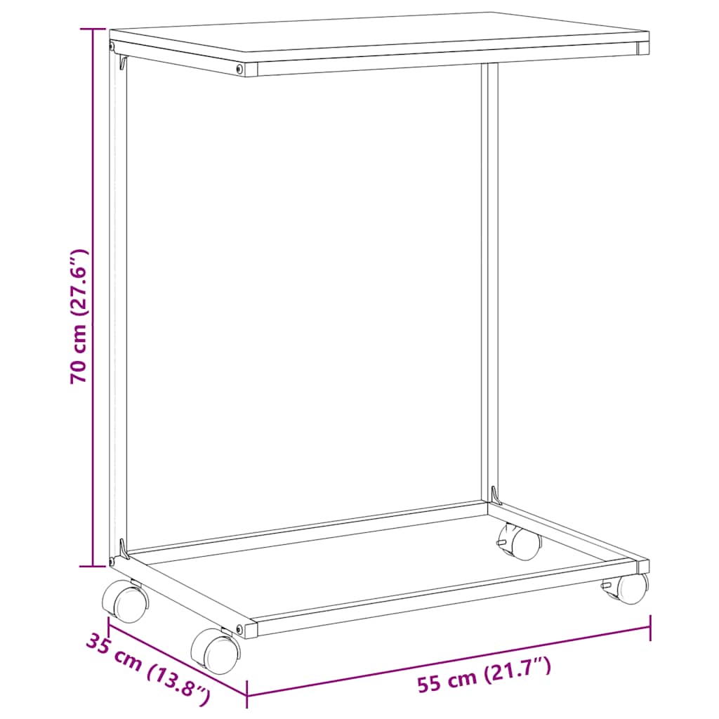 vidaXL Table d'appoint à roulettes Blanc 55x35x70 cm Bois d'ingénierie