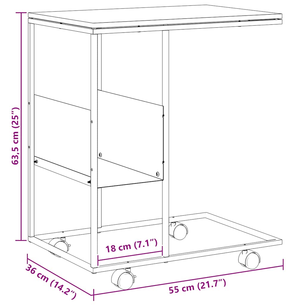 vidaXL Beistelltisch mit Rollen Weiß 55x36x63,5 cm Holzwerkstoff