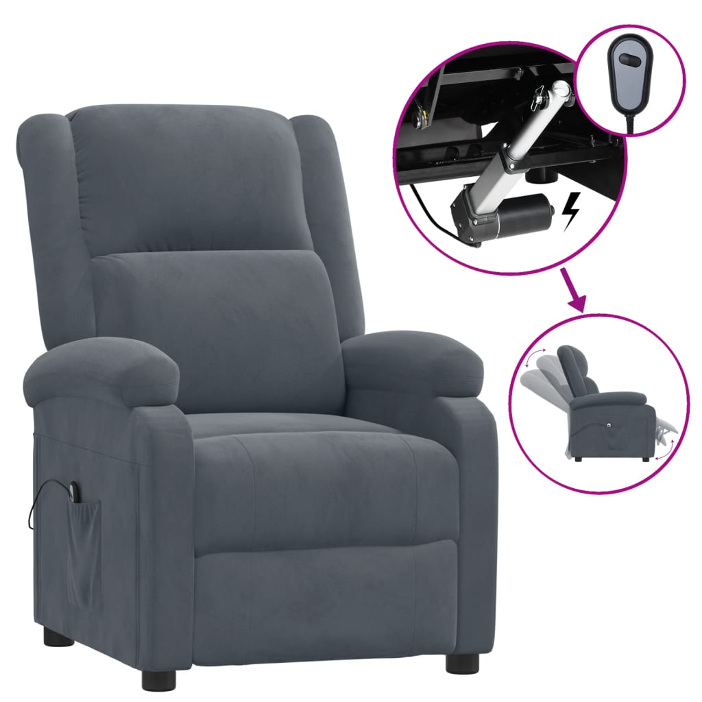 vidaXL Fauteuil de relaxation électrique Velours gris foncé