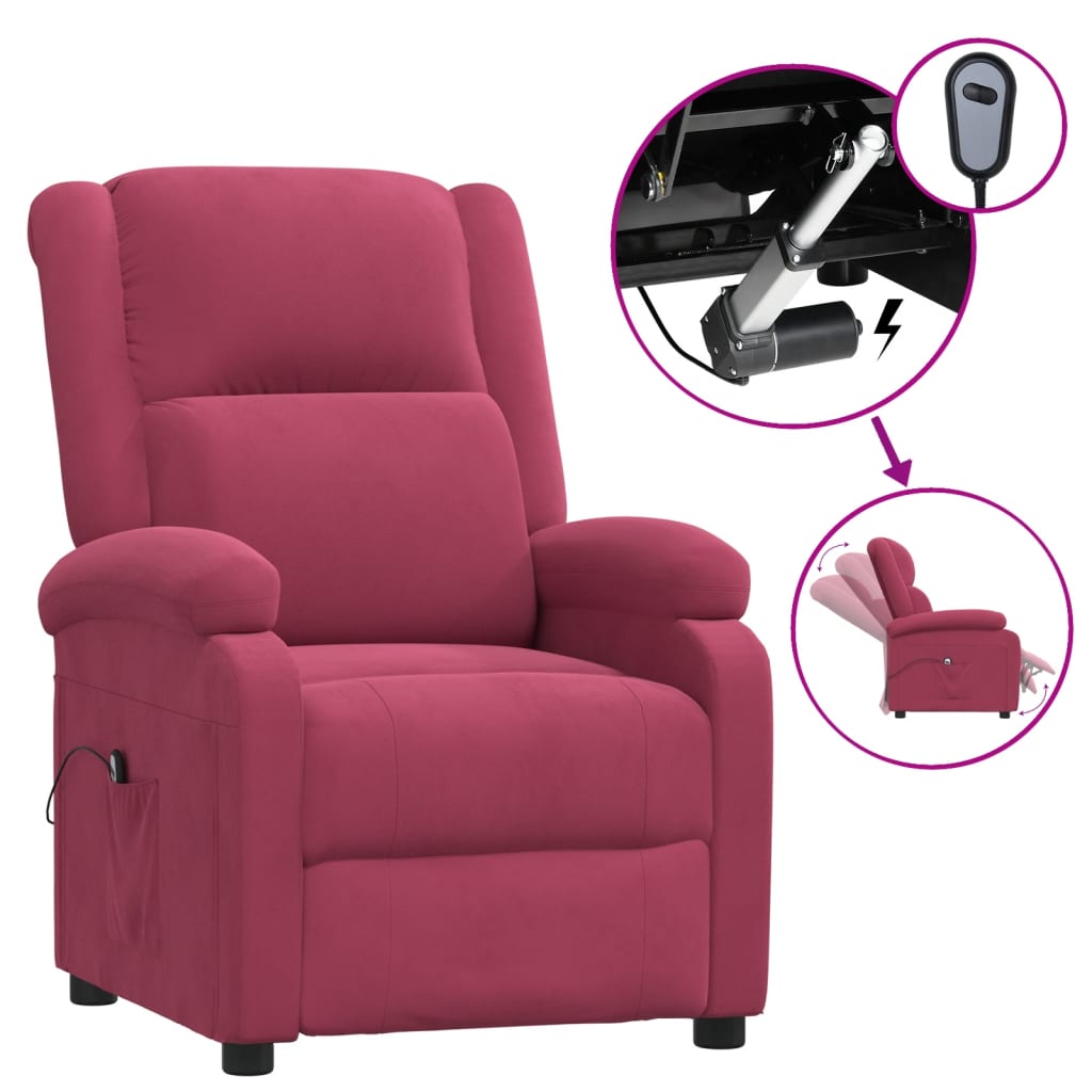 vidaXL Fauteuil relax électrique velours rouge bordeaux