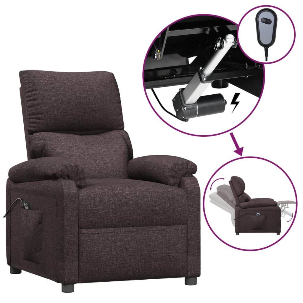 vidaXL Fauteuil relax électrique marron foncé en tissu