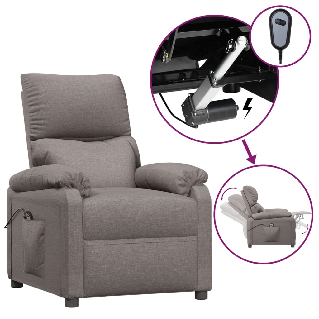 vidaXL Fauteuil relax électrique tissu taupe