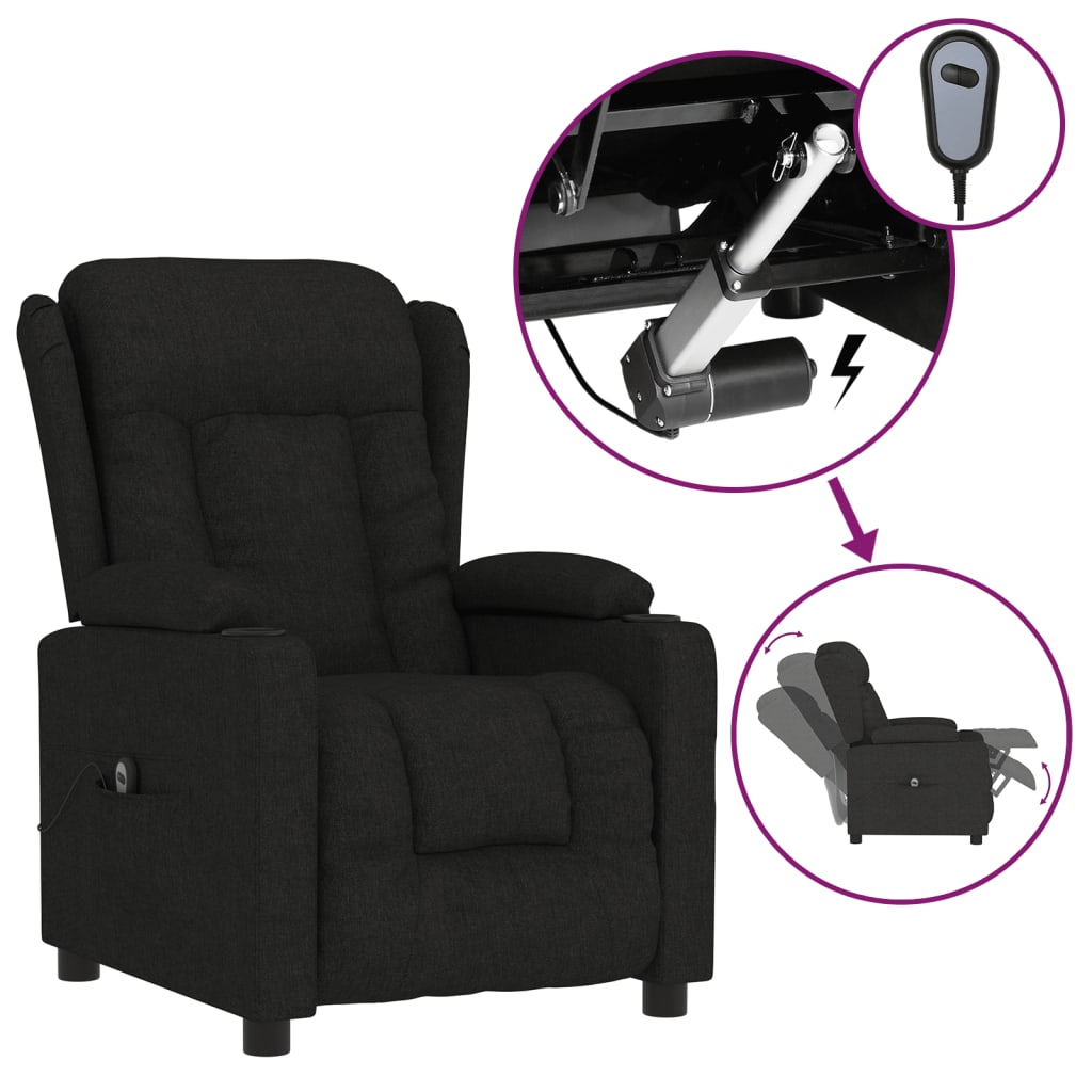 vidaXL Fauteuil relax électrique noir en tissu