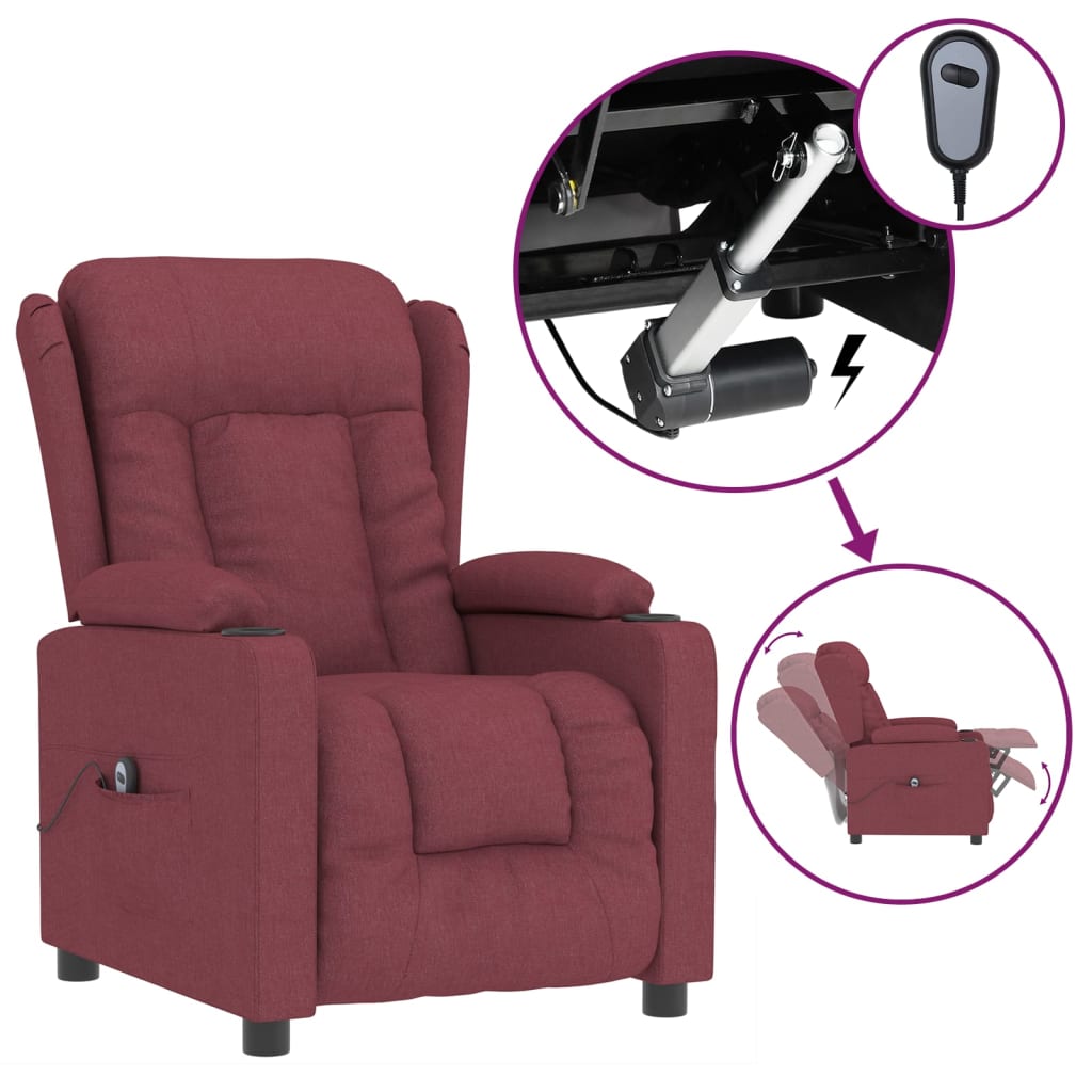 vidaXL Fauteuil relax électrique tissu rouge bordeaux