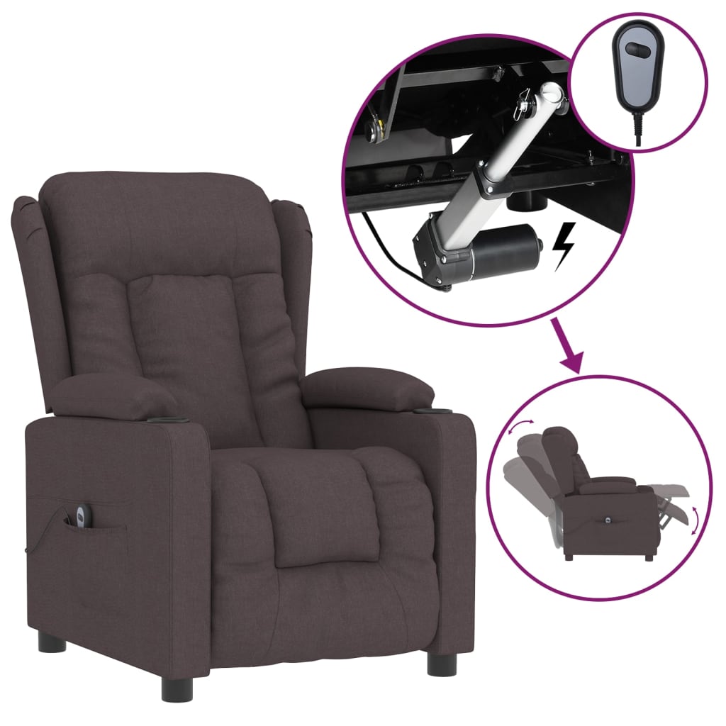 vidaXL Fauteuil relax électrique marron foncé en tissu